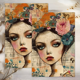 BOHO BLOEMENMEISJE DECOUPAGE TISSUEPAPIER