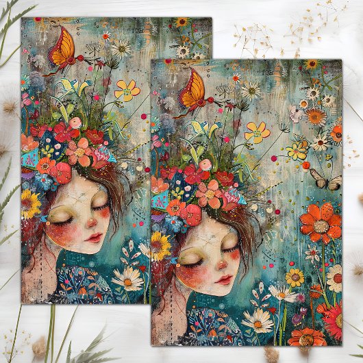 BOHO BLOEMENMEISJE DECOUPAGE TISSUEPAPIER