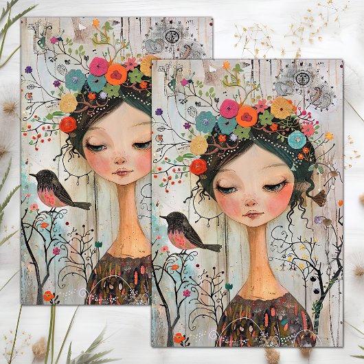 BOHO BLOEMENMEISJE DECOUPAGE TISSUEPAPIER