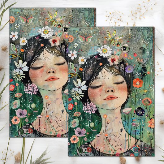 BOHO BLOEMENMEISJE DECOUPAGE TISSUEPAPIER