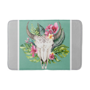 Boho Bloemenschedel Turquoise & Chic Grijs Moderne Badmat