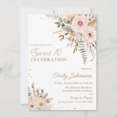 Boho bloemenscript gouden glitter zoet 16 verjaard kaart (Voorkant)