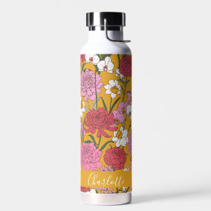 Boho Bloementuin Geel Gepersonaliseerde naam Waterfles