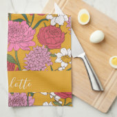 Boho Bloementuin Gele Gepersonaliseerde Naam Theedoek (Quarter Fold)