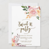 boho bloemenveer Sweet 16 uitnodiging (Voorkant)