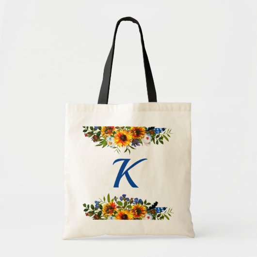 Boho bloemenzonnebloem Monogram bruidsmeisje Tote Bag (Voorkant)