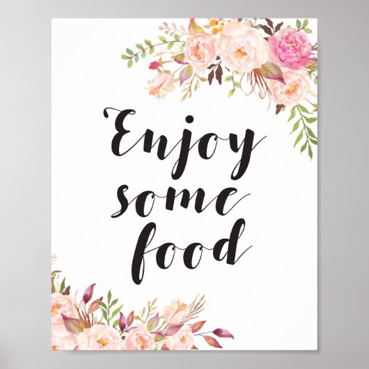 Boho bloemig Geniet van bordje eten Poster (Voorkant)