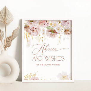 Boho bloemige advies en wensen voor pasgetrouwden  poster