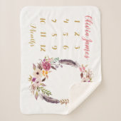 Boho bloemige baby mijlpaal maandelijkse sherpa de sherpa deken (Voorkant)
