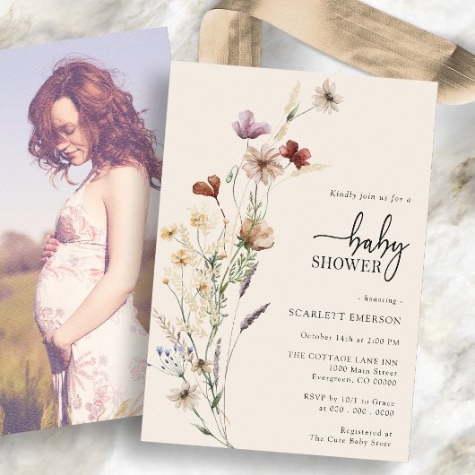 Boho bloemige babyshower uitnodiging