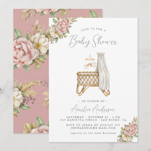 Boho bloemige babyshower uitnodiging voor meisje