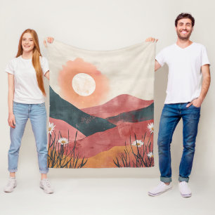 Boho Bloemige Berg Zonsondergang – Rustieke Natuur Fleece Deken
