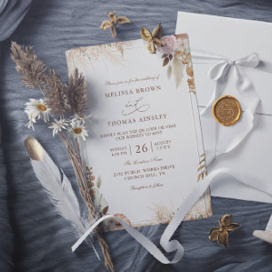 Boho Bloemige Elegante Moderne Budget QR Code Huwe Kaart