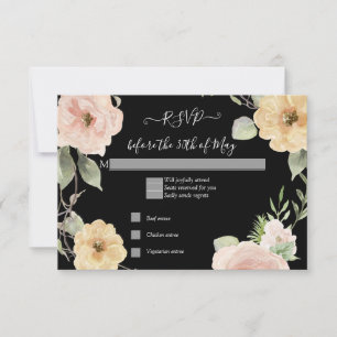 Boho Bloemige Geel Roze Roos Zwarte RSVP-reactie RSVP Kaartje