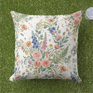 Boho Bloemige Hemelse Maan & Slangen Botanisch Buitenkussen