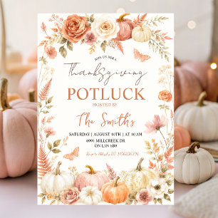 Boho bloemige herfst thanksgiving potluck uitnodig kaart