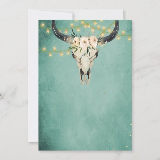 Boho bloemige koeien schedel en lichten turquoise save the date (Achterkant)