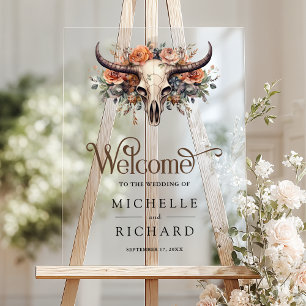 Boho Bloemige Koeien schedel Westerse Trouw Welkom Acryl Bord