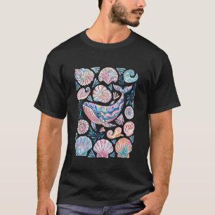 Boho Bloemige Kust Marien Leven Nautilus Blauwe Wa T-shirt