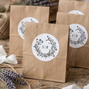 Boho Bloemige Monogram Huwelijkswedding Ronde Sticker