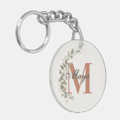 Boho Bloemige Monogram Personaliseerbaar Sleutelhanger (Voorkant Links)