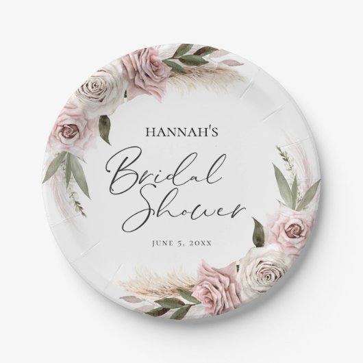 Boho Bloemige Pampas Gras Bruiloft Feest Welkom Papieren Bordje (Voorkant)