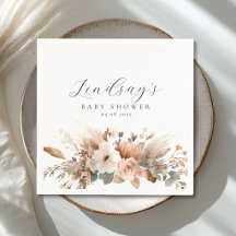 Boho bloemige Pampas gras Roze Baby Shower servett