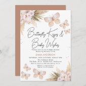 Boho Bloemige Pampas Vlinder Kusjes Baby Shower Kaart (Voorkant / Achterkant)