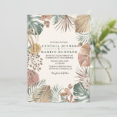 Boho bloemige plant huwelijksuitnodiging kaart (Staand voorkant)