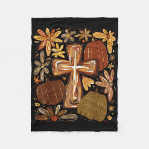 Boho bloemige pompoen kruis herfst Jezus christeli Fleece Deken