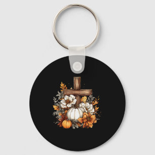 Boho Bloemige Pompoen Kruis Herfst Jezus Christeli Sleutelhanger