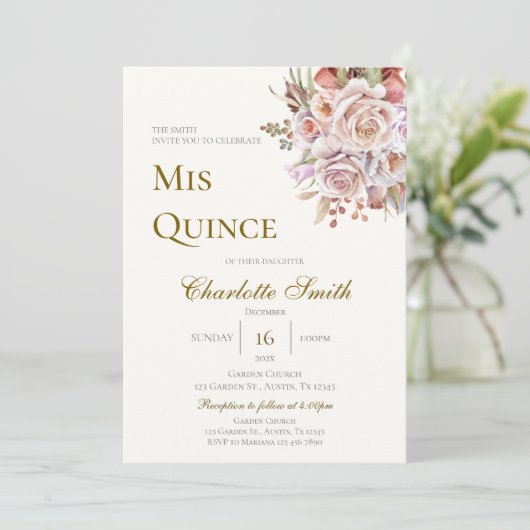 Boho Bloemige Quinceanera Kaart (Staand voorkant)