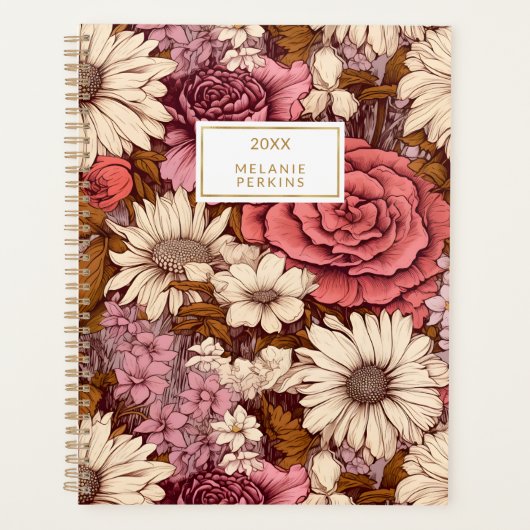  Boho bloemige roze crème wilde bloemen Planner (Voorkant)