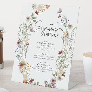 Boho Bloemige Signature Dranken Reclamebord Met Voetstuk