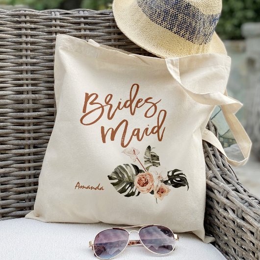 Boho Bloemige Tropisch Blad Bruidsmeisje Tote Bag