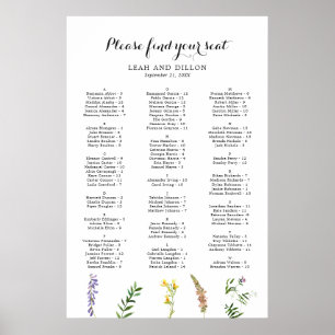 Boho bloemige wilde bloem bruiloft zitplaatsenkaar poster