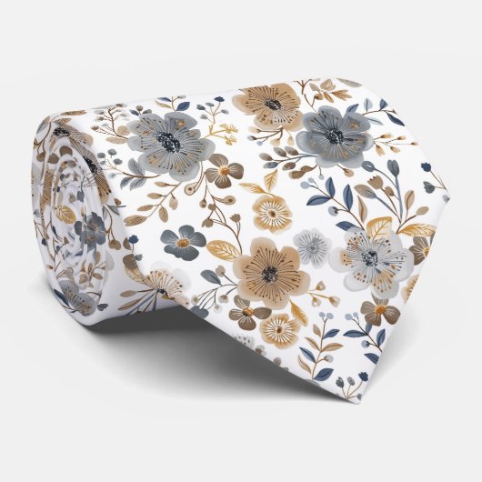 Boho bloemrijke grijs bruine neutrale kleur trouw stropdas (Opgerold)