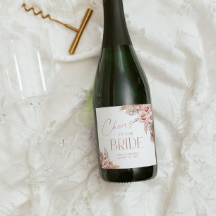 Boho bloemrijke Pampas Roze Goud Proost Sparkling Wijnetiket