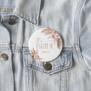 Boho Bloemrijke Pampas Roze Gouden Bruid Ronde Button 7,6 Cm