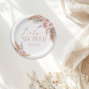 Boho Bloemrijke Pampas Roze Gouden Papieren Borden Bordje