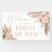 Boho bloemrijke Pampas roze gouden Welkom Spandoek (Horizontaal)