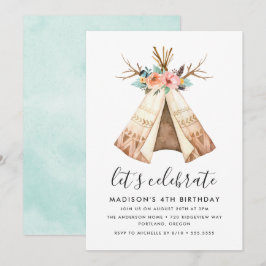 Boho Bloemstuk Teepee | Uitnodiging verjaardagsfee