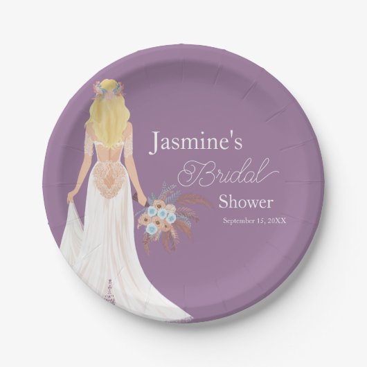 Boho blond haar bruid met bloemen papieren bordje (Voorkant)