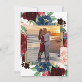 Boho Bloom | Bourgogne en Navy Blue Foto Monogram Kaart (Achterkant)