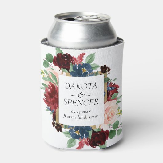 Boho Bloom | Bourgogne Rood en Marine Kleur Save t Blikjeskoeler (Blikje Voorkant)