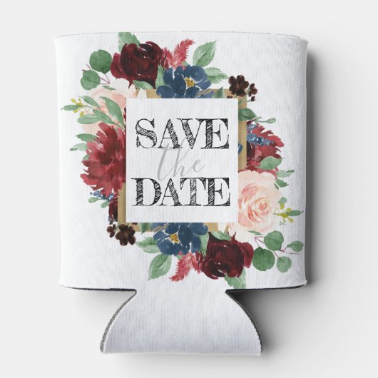 Boho Bloom | Bourgogne Rood en Marine Kleur Save t Blikjeskoeler (Achterkant)