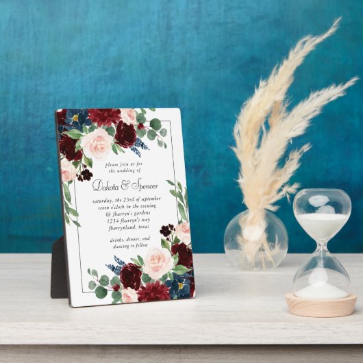 Boho Bloom | Bourgogne Rood en Navy Blauw Keepsake Fotoplaat (Zijkant)
