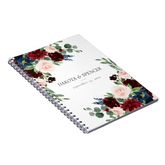 Boho Bloom | Bourgogne Rood en Navy Blue Custom Notitieboek (Rechterzijde)
