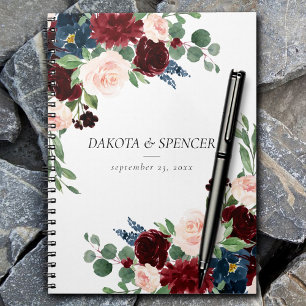 Boho Bloom   Bourgogne Rood en Navy Blue Custom Notitieboek