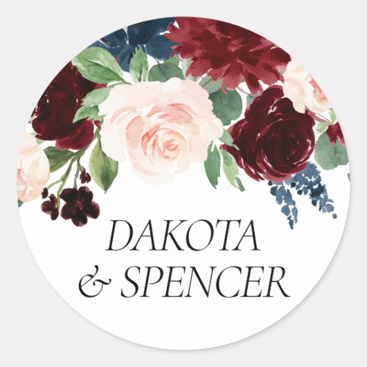 Boho Bloom | Bourgogne Rood en Navy Blue Custom Ronde Sticker (Voorkant)